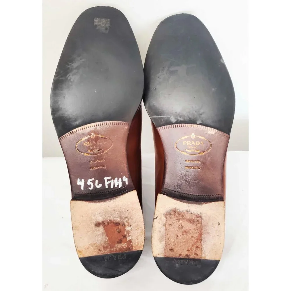 PRADA Men's Brown Leather Cap Toe Derby Dress Shoes 11